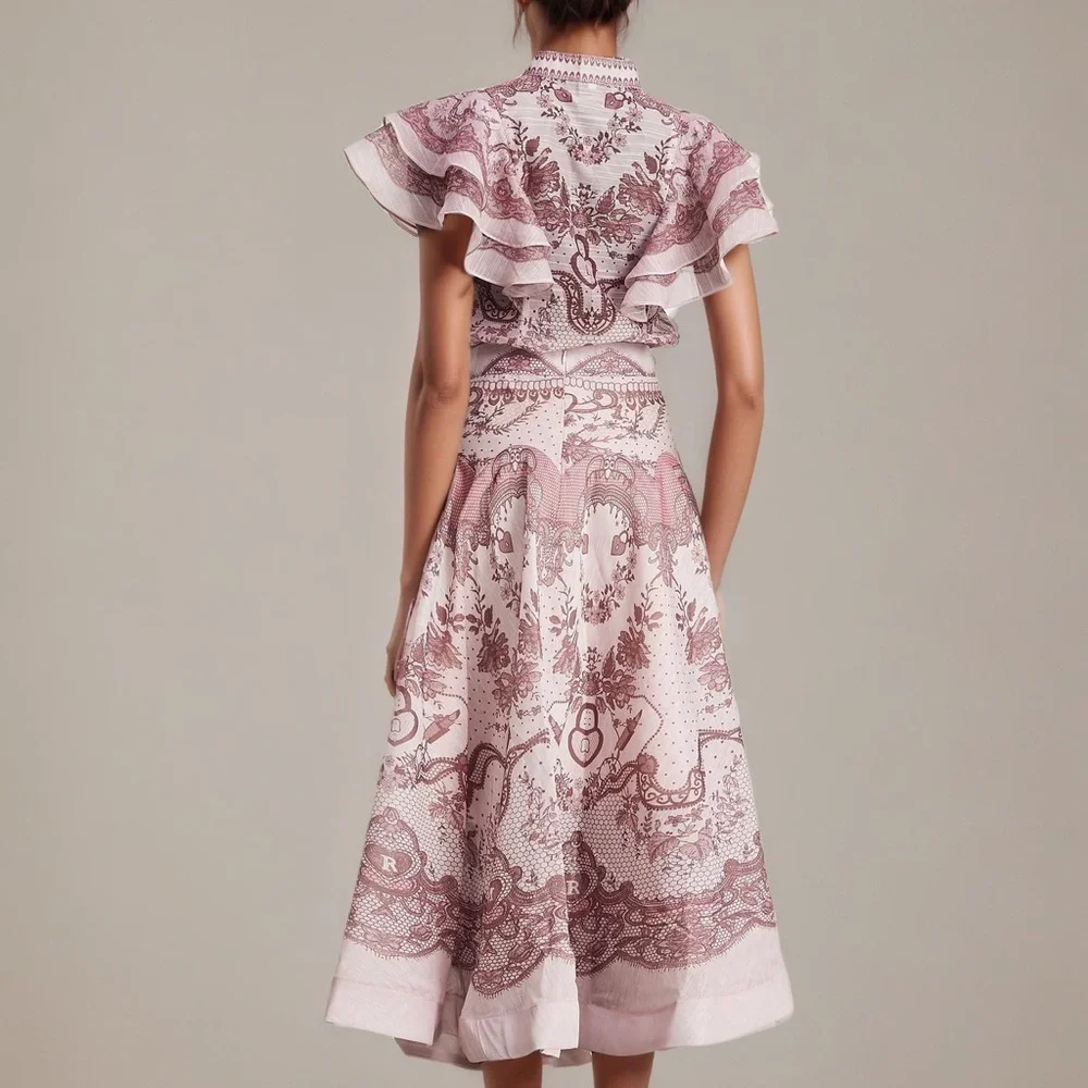 Designer-Style Pink Ruffled Two-Piece Dress Set - Picture 6 of 10